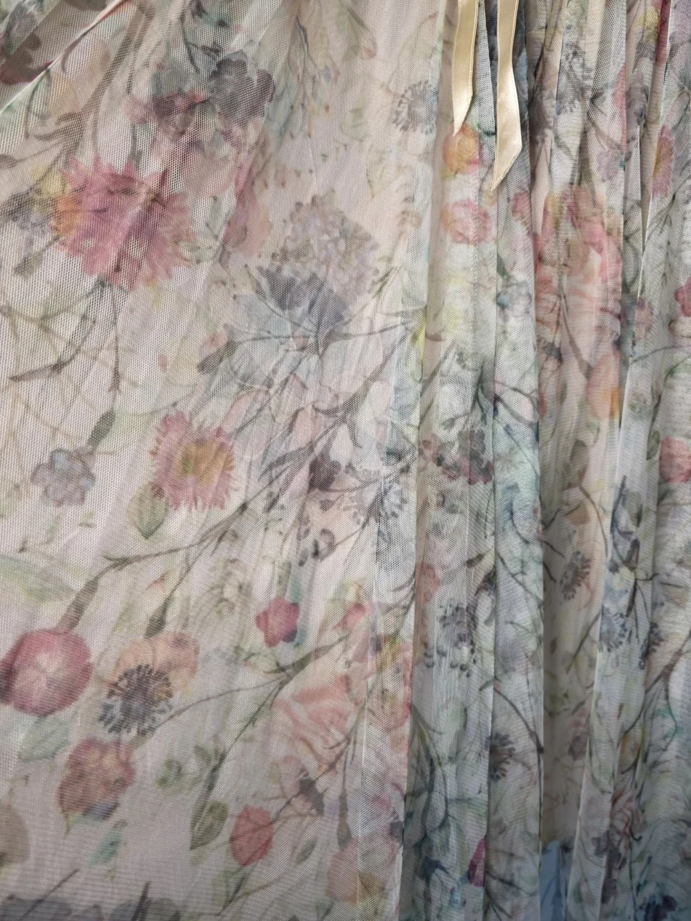 Floral Tulle Midi Skirt in Soft Beige - Picture 4 of 14